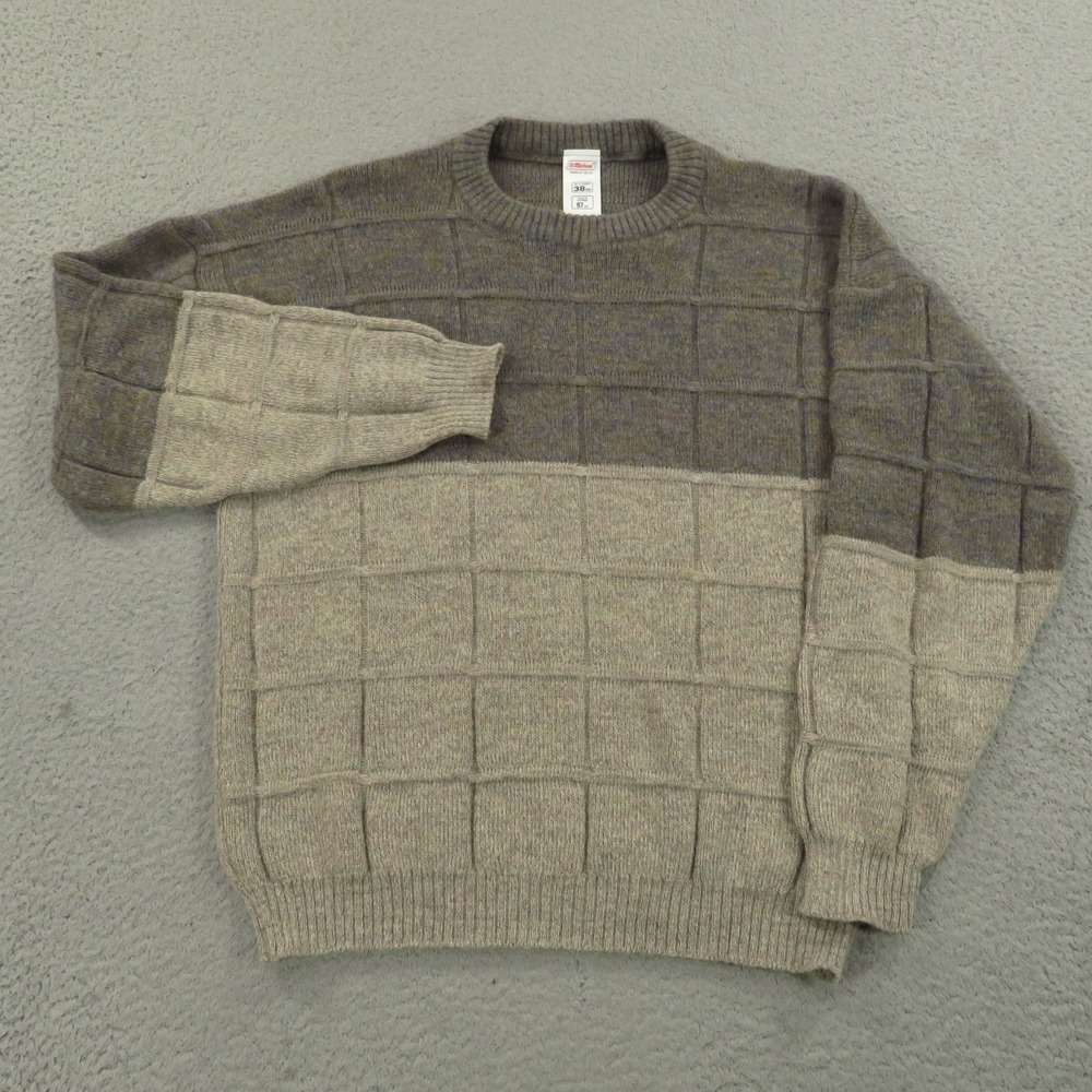 St Michael Sweater Mens M Brown Melange Chunky Knit Wool Blend Pullover Jumper